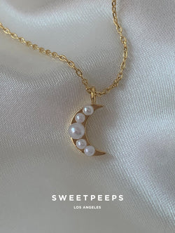 18K Gold Dipped Pearl Crescent Necklace (PE4)