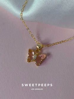 Tiny Pink Butterfly Gem Necklace (SS)