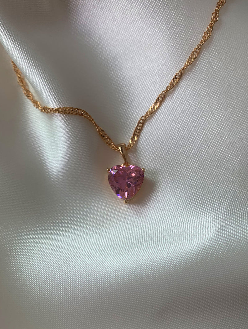 14K Gold Filled Necklace with Colorful Heart Pendant