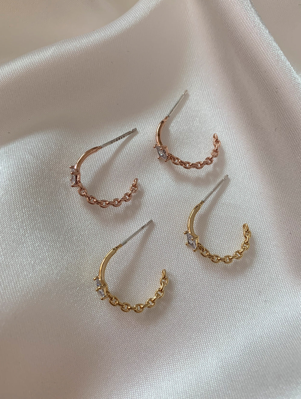 Chain Crystal Hoops