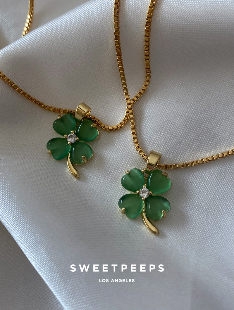 Green Clover Box Chain Necklace