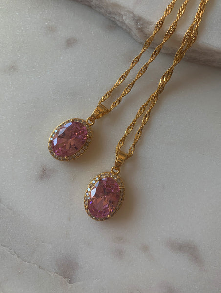 18K Gold Filled Pink Oval Gem Necklace – SP Inc.