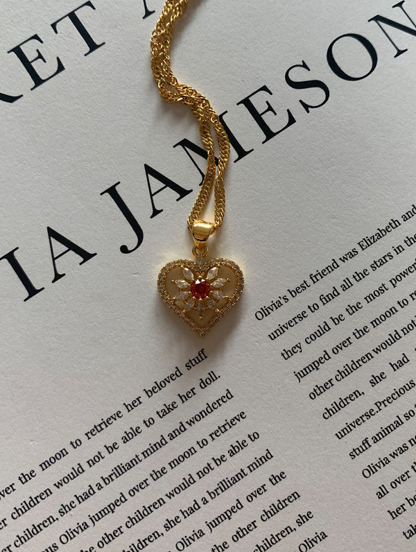 18K Gold Filled Red Heart Necklace