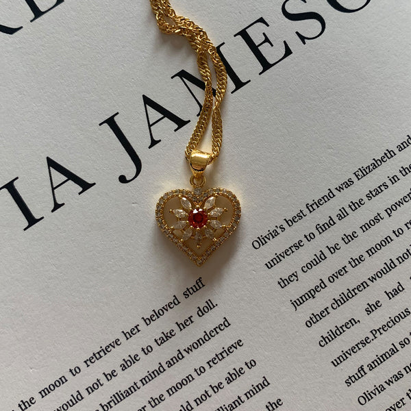 18K Gold Plated Red Charm Necklace