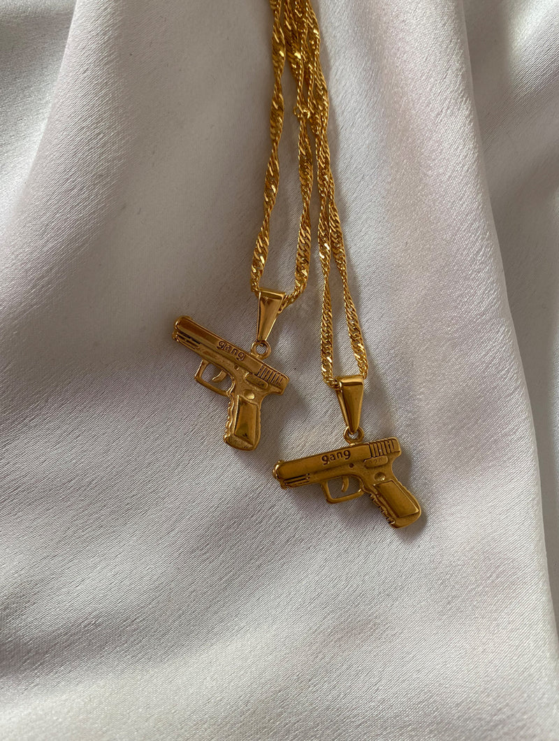 18K Gold Filled Stainless Steel Gun Necklace