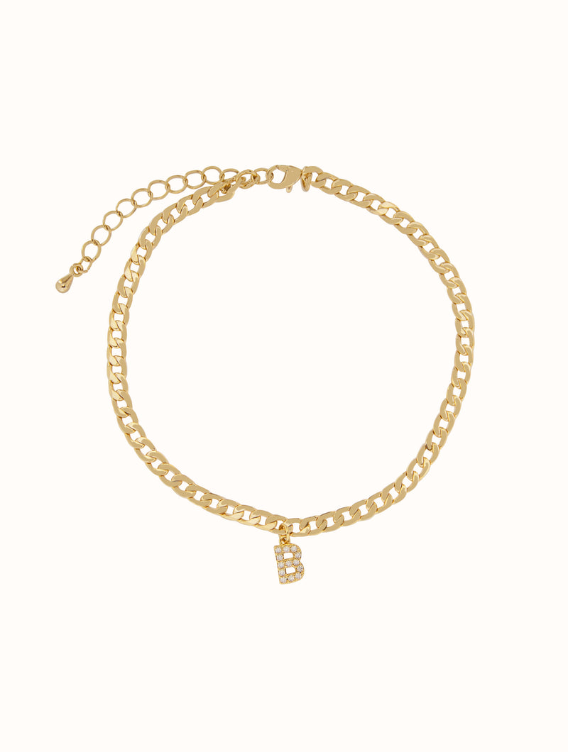 H Letter Pendant Thin Chain Anklet 18k Gold Plated Stainless Steel