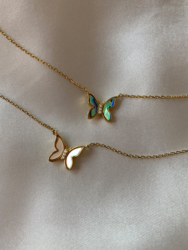 18K Gold Dipped Opal Butterfly Necklace