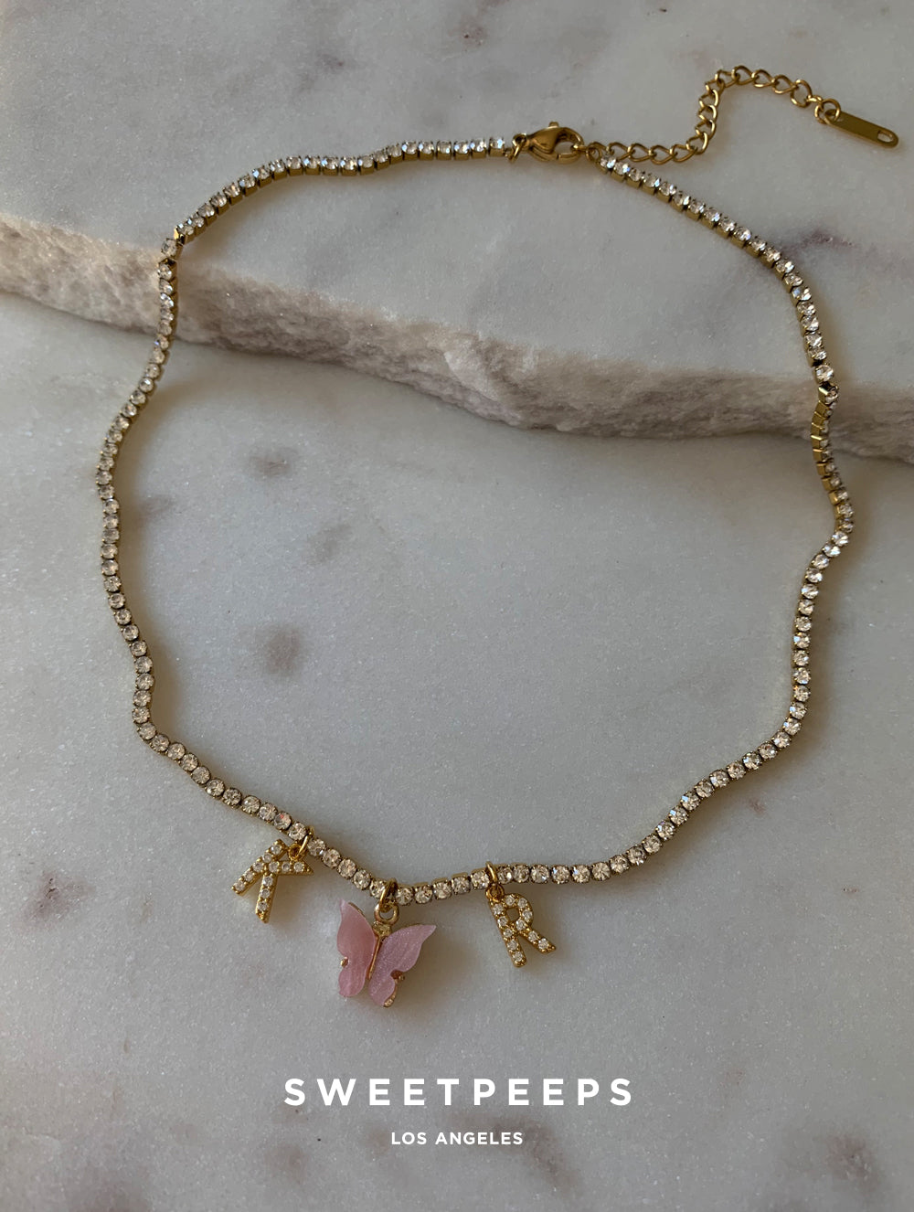Thin Tennis Initial Butterfly Choker (BA)