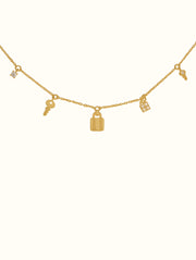 18K Tiny Lock & Key Charms Necklace