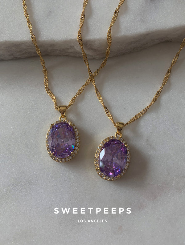 18K Gold Filled Lavender Oval Gem Necklace