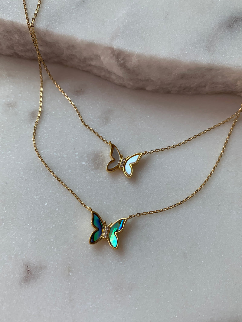 18K Gold Dipped Opal Butterfly Necklace