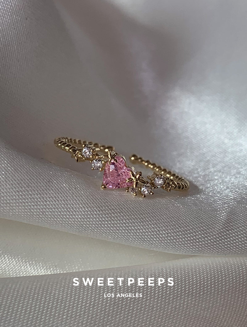 mnjin fashion women's love heart zirconia diamond ring engagement wedding  ring pink - Walmart.com