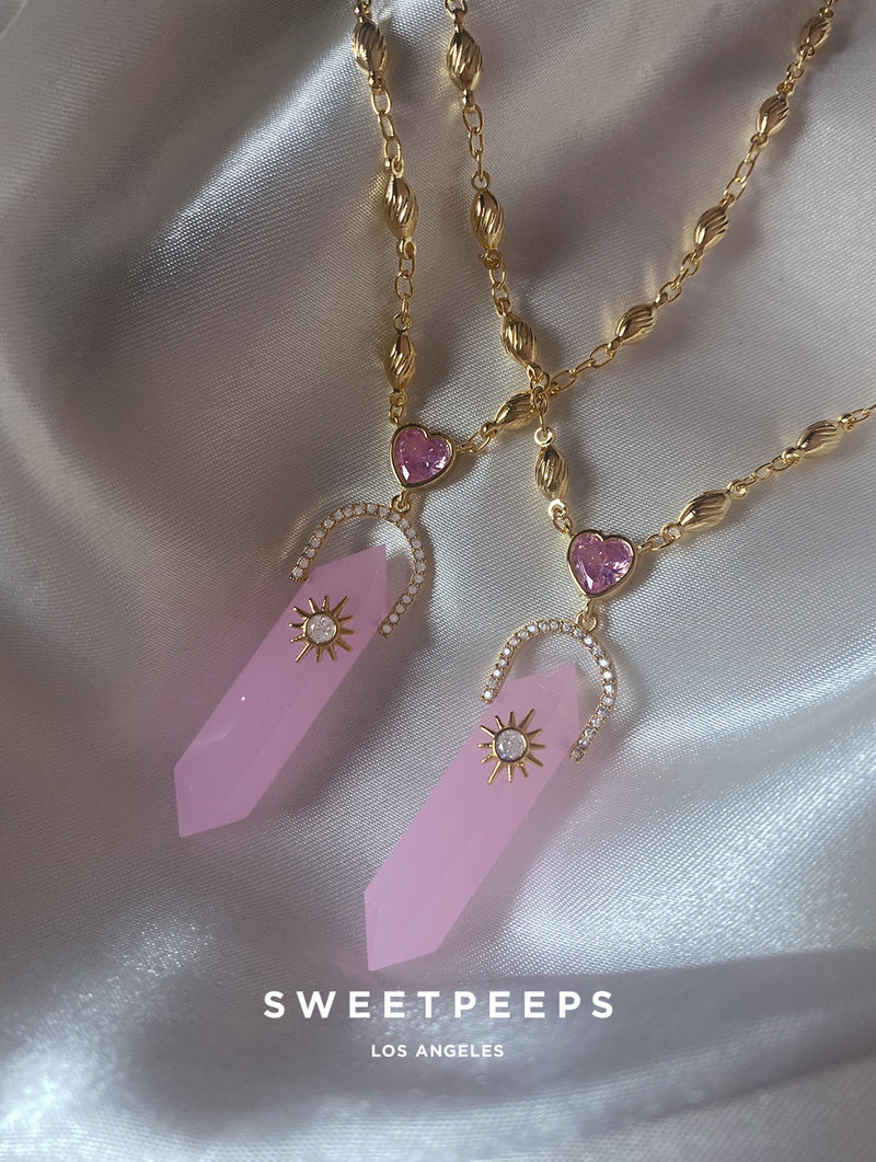Pink Aura Heart Lariat Necklace