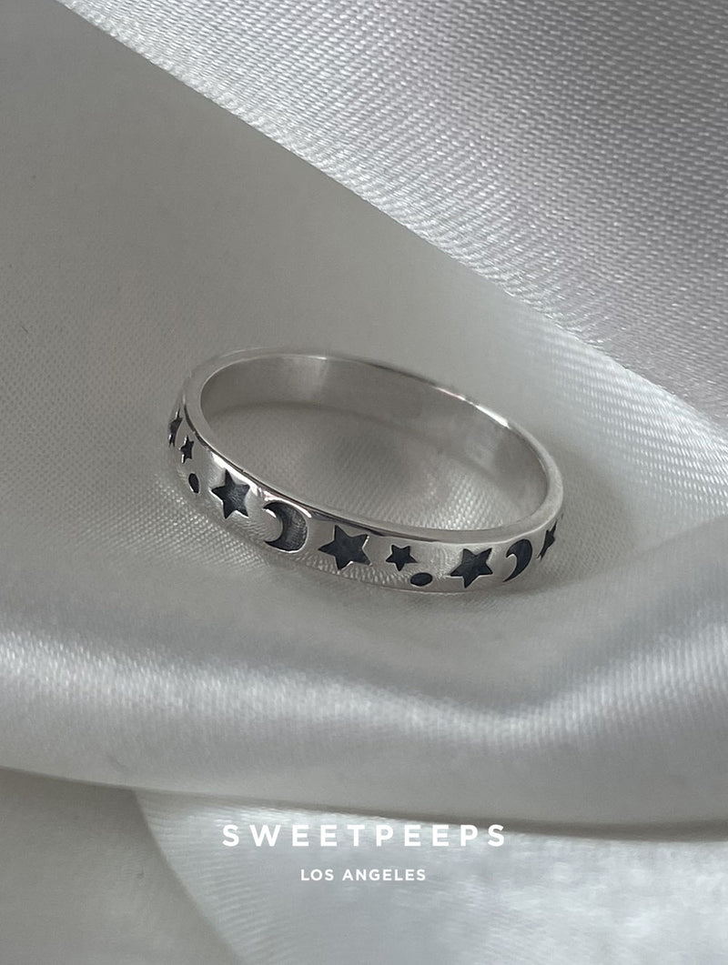Sterling Silver Celestial Engraved Ring