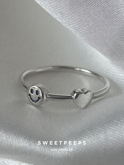 Sterling Silver Smiley Face & Heart Ring