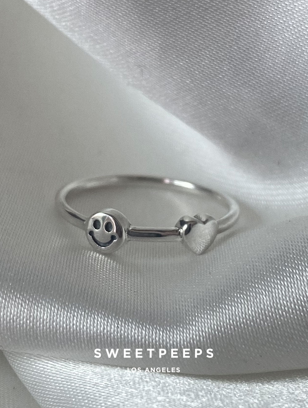 Sterling Silver Smiley Face & Heart Ring