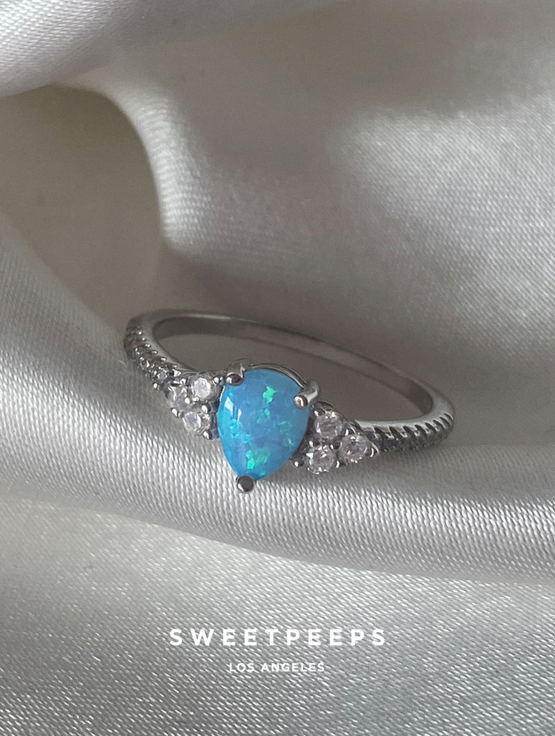 Sterling Silver Pair Shape Opal Ring