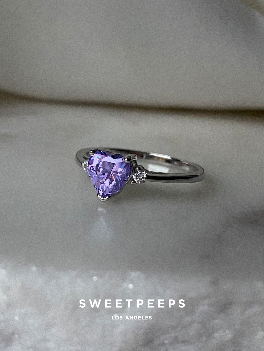 Sterling Silver Simulated Lavender Heart Ring – Size 5, Solid 925 Silver Love Band