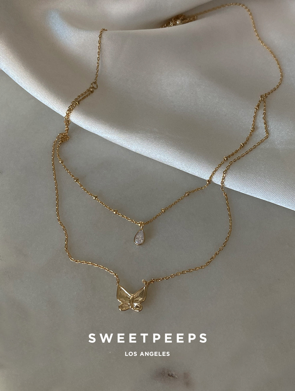 Tear Drop & Butterfly Necklace