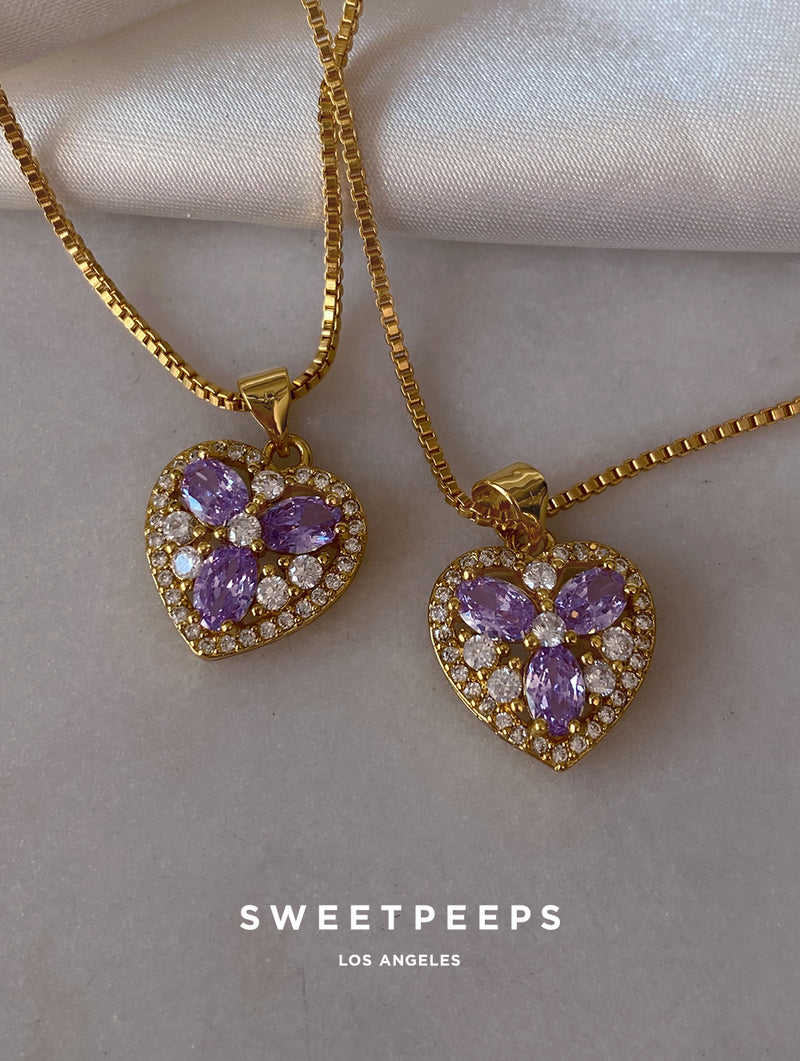 Purple diamond heart necklace Outlet