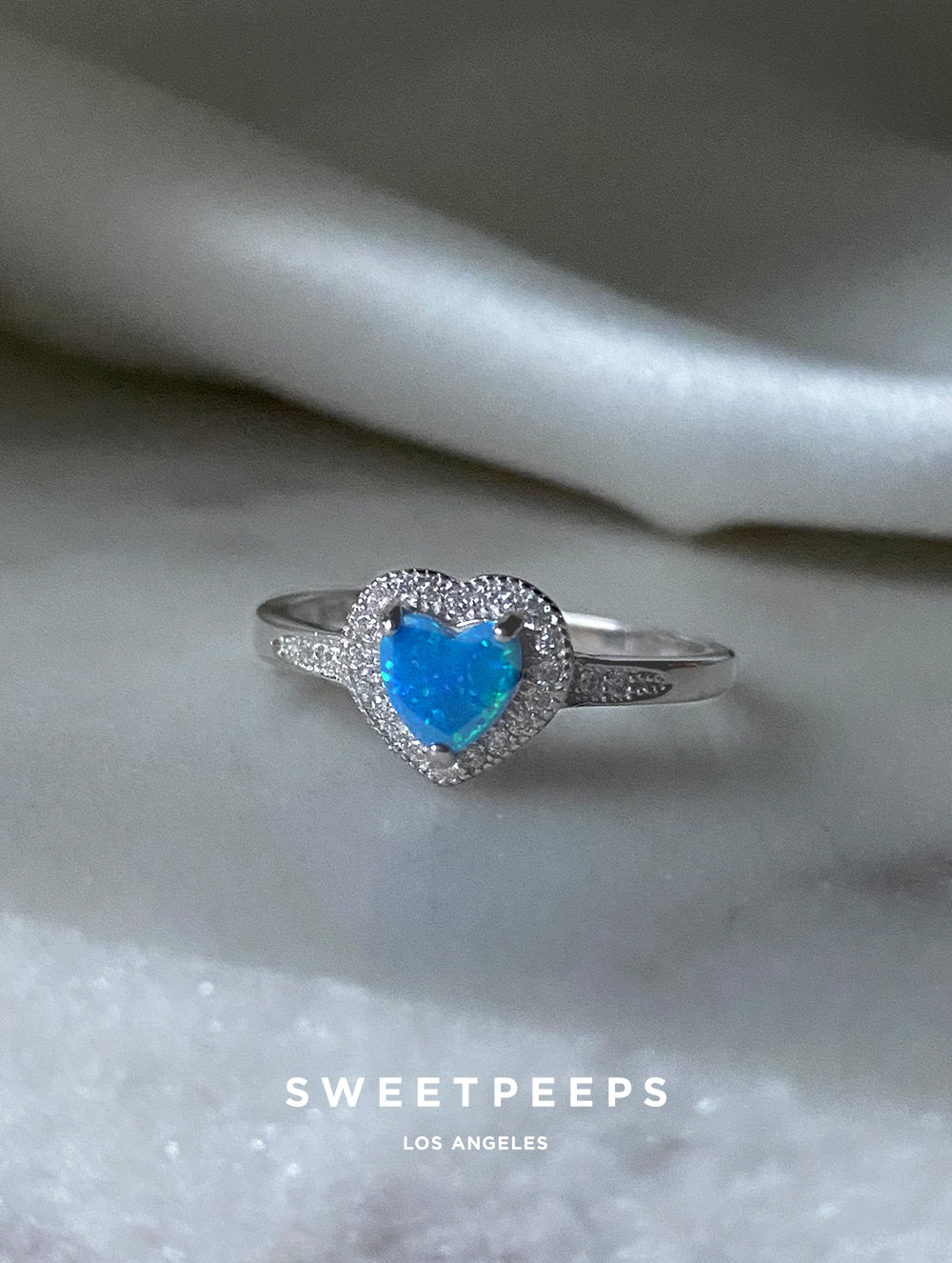 Sterling Silver Opal Heart Ring