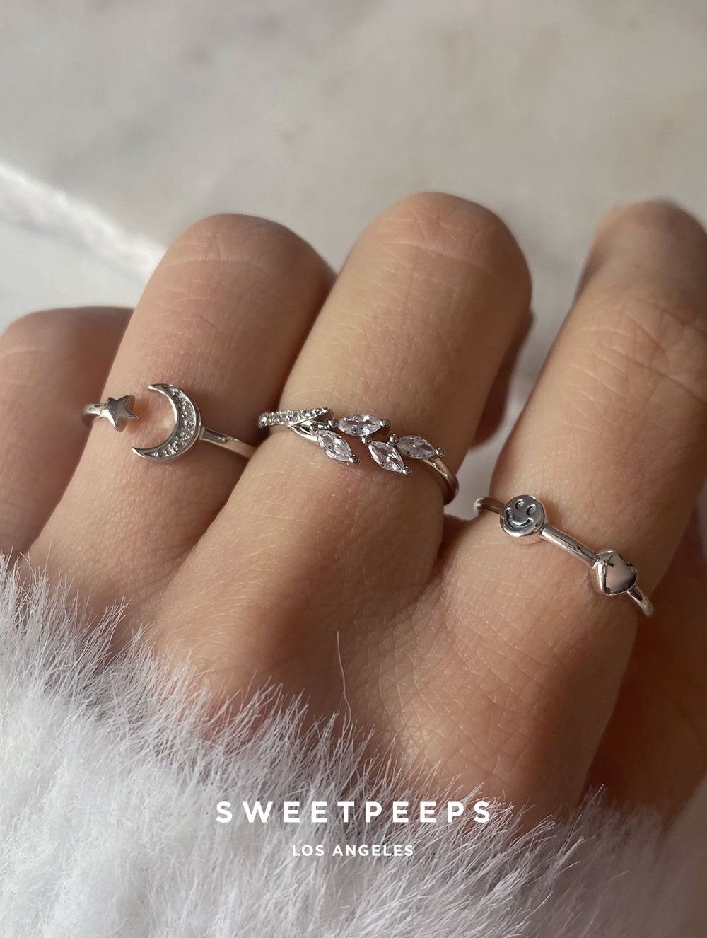 Sterling Silver Smiley Face & Heart Ring