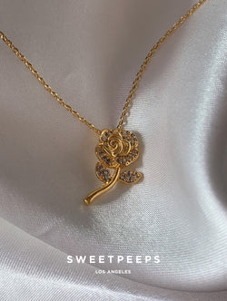 18K Gold Dipped Petal Rose Necklace (RUI)
