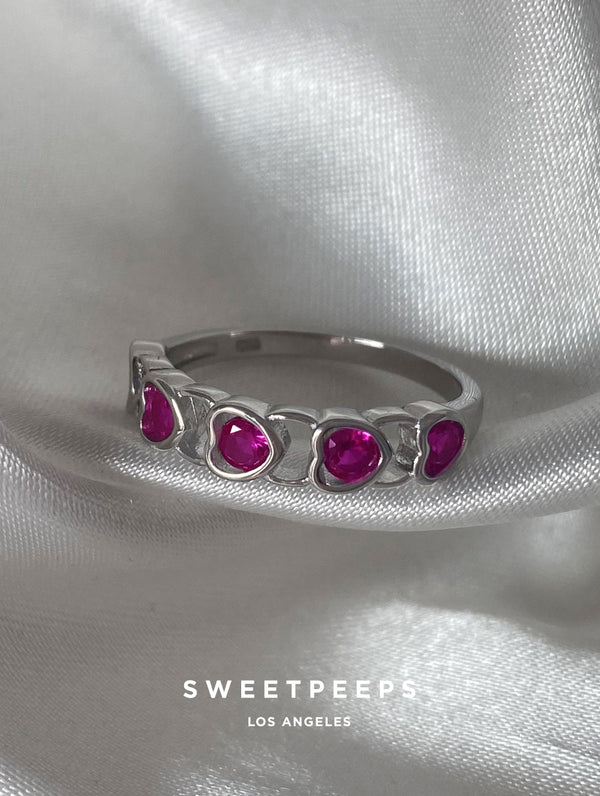 Sterling Silver Pink Hearts Around Ring