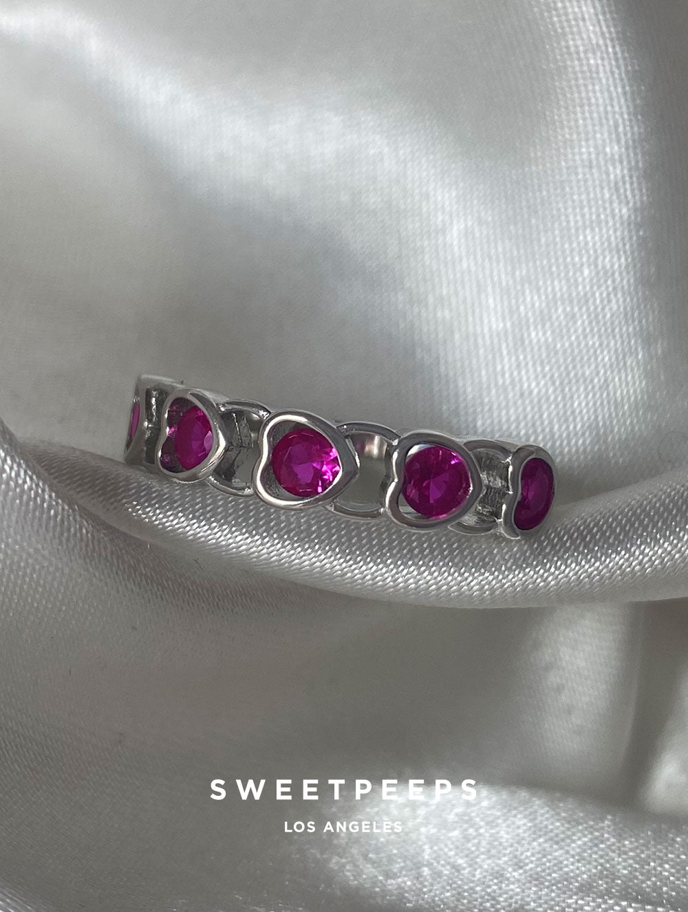 Sterling Silver Pink Hearts Around Ring
