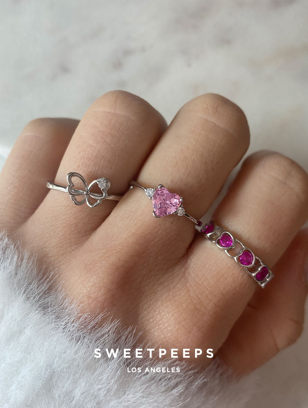 Sterling Silver Pink Hearts Around Ring