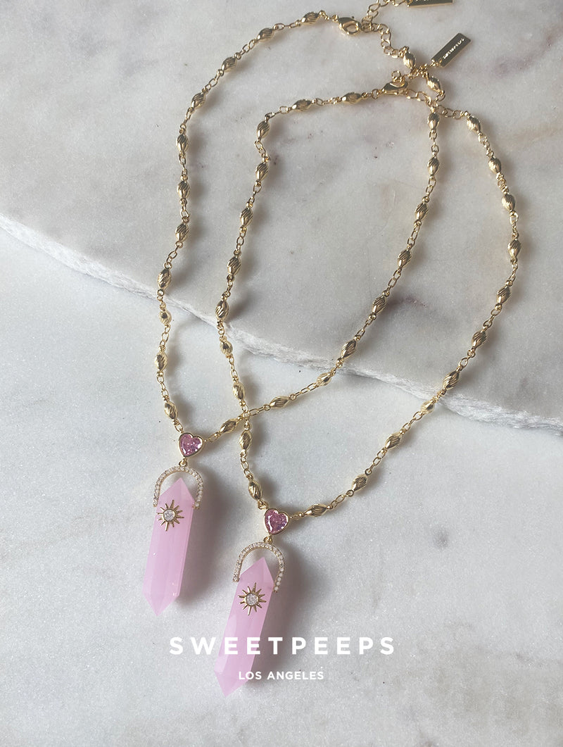 Pink Aura Heart Lariat Necklace