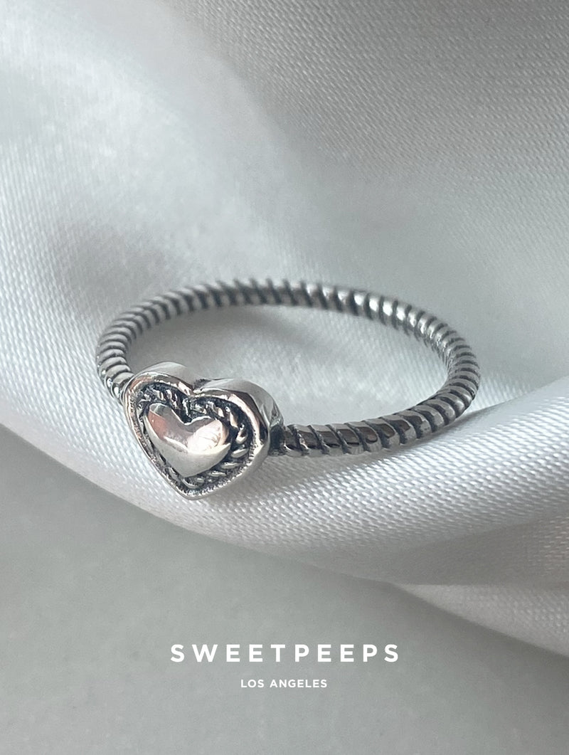 Sterling Silver Heart Rope Ring
