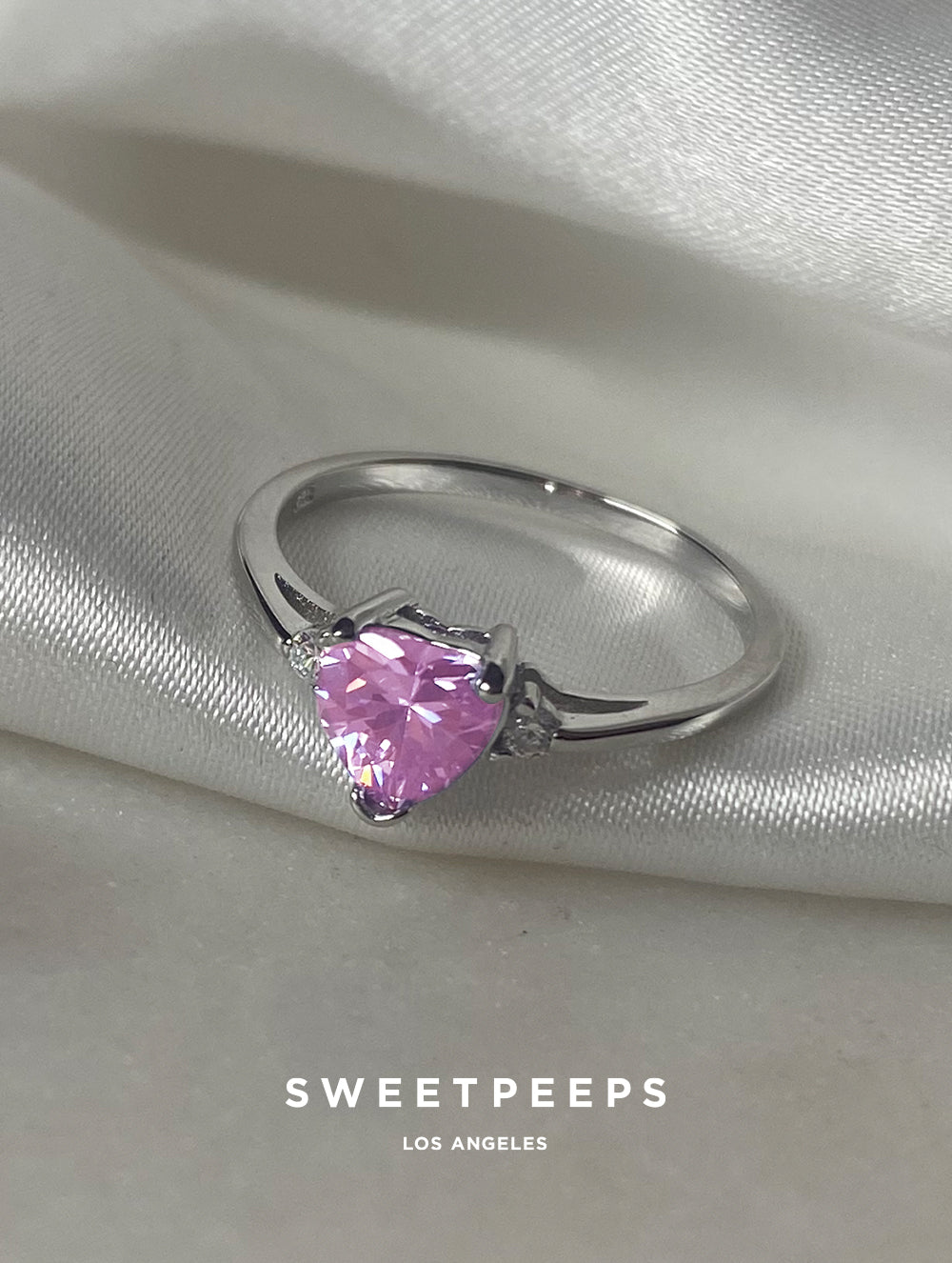 Sterling Silver Pastel Pink Heart Ring