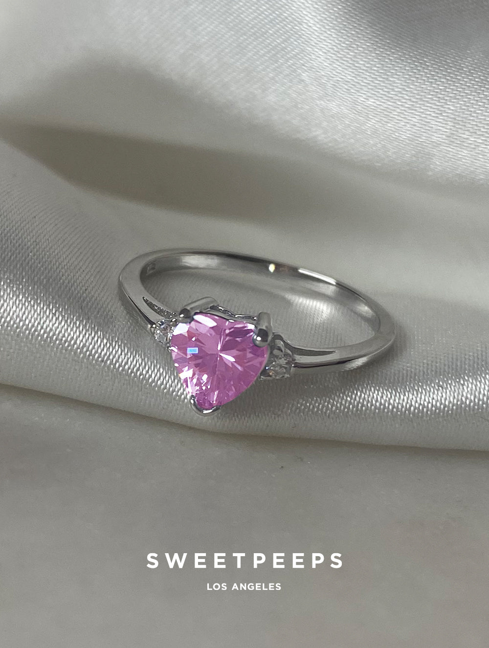 Sterling Silver Pastel Pink Heart Ring