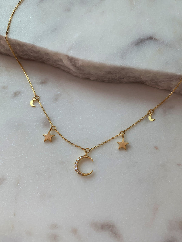 18K Gold Dipped Moon & Stars Necklace