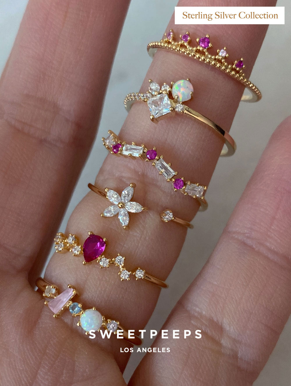 Magenta Chevron Princess Ring (Sterling Silver Collection)