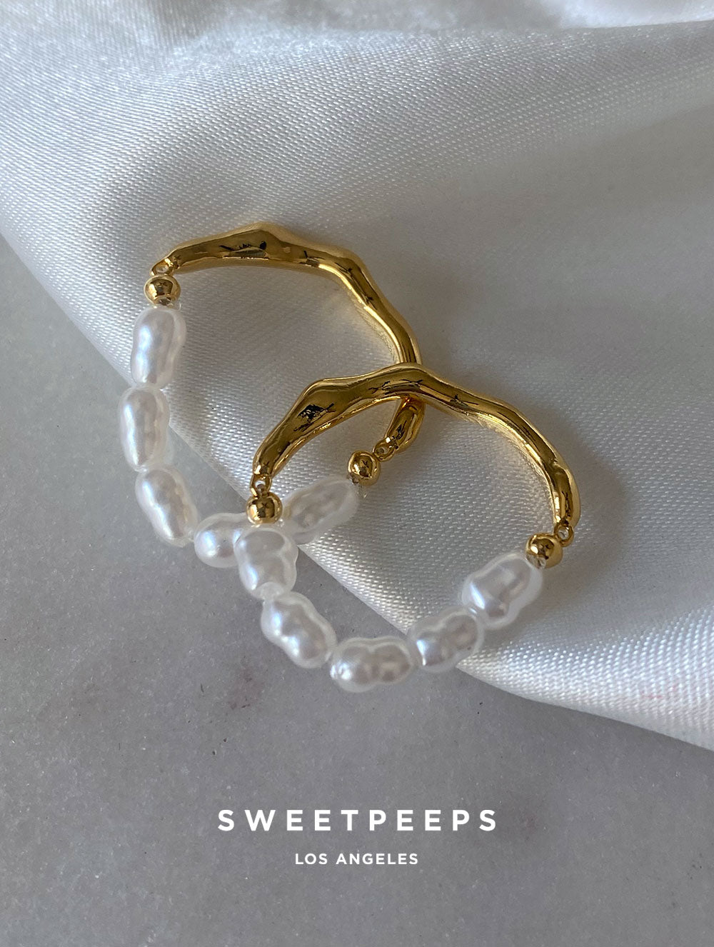 Pearl Shell Beaded Gold Ring