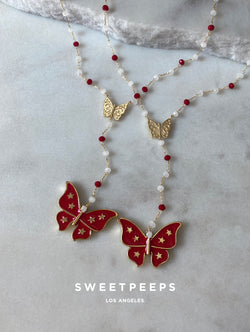 Scarlet Butterfly Lariat Necklace