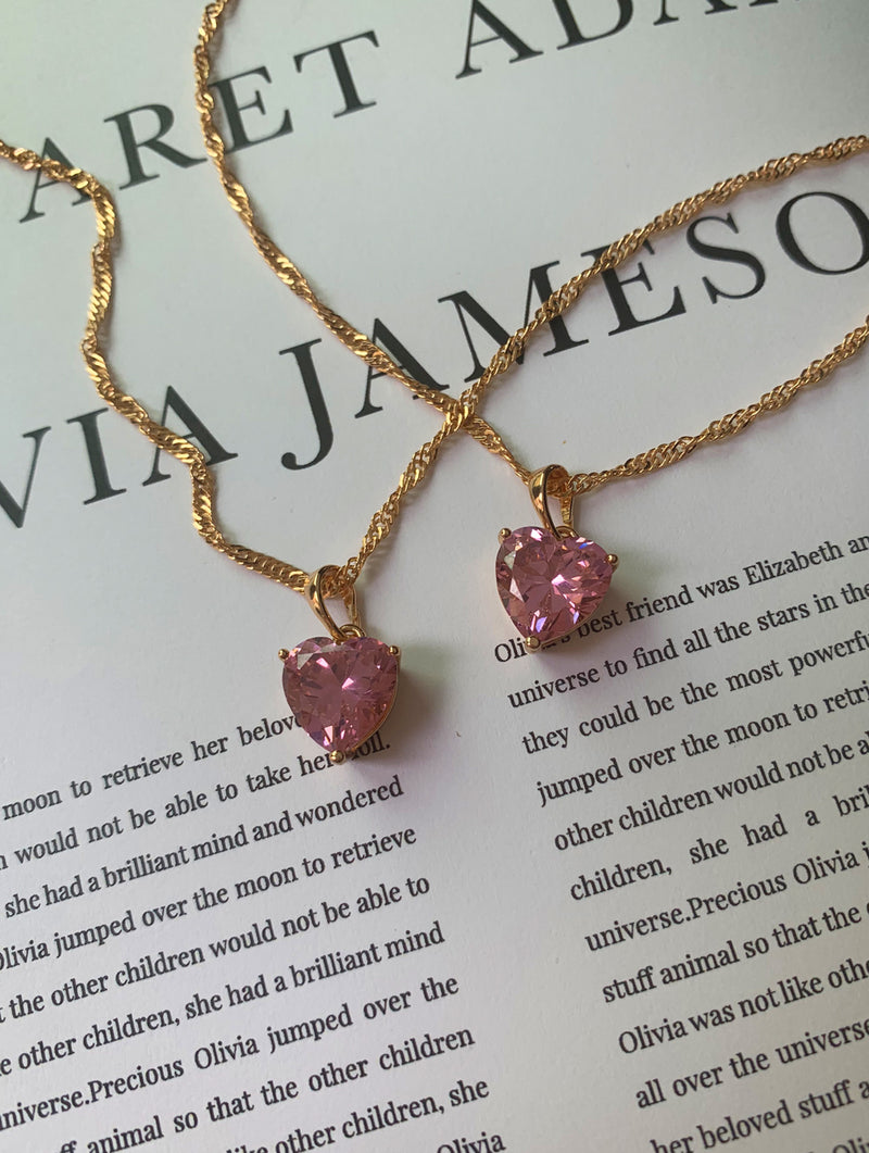 18K Gold Filled Pink Heart Necklace