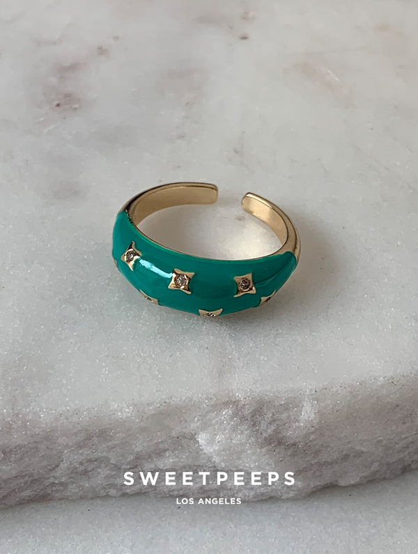 Green Starry Eyes Ring