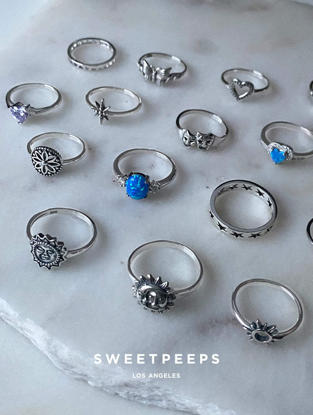 Sterling Silver Opal Heart Ring