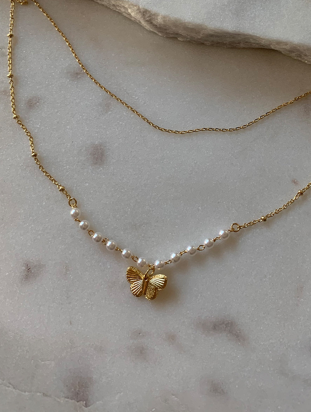Double Layered Butterfly Necklace (PEL)