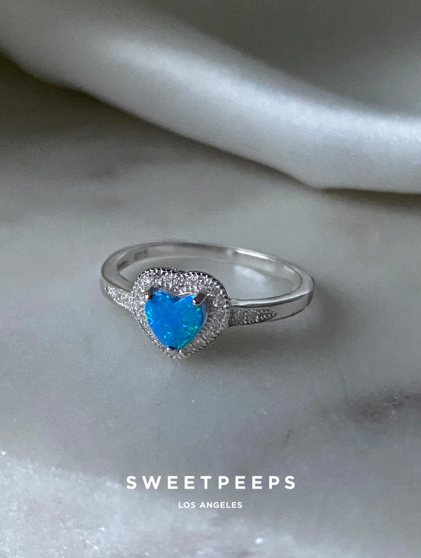 Sterling Silver Opal Heart Ring